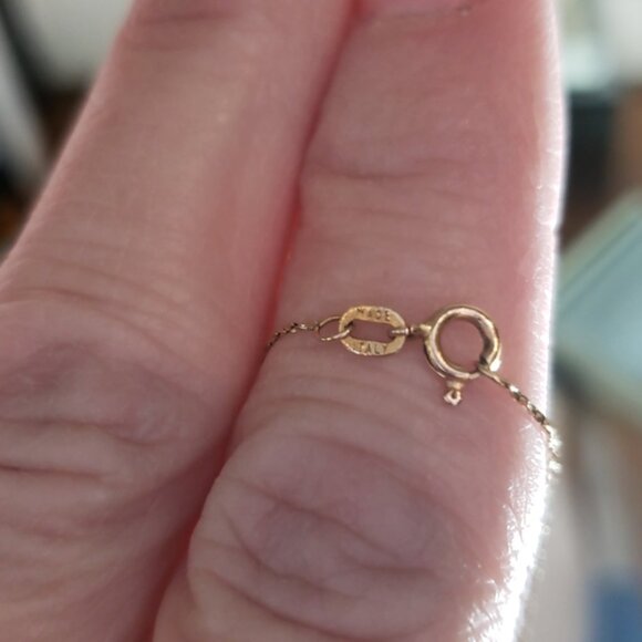 10K Yellow Gold Opal Diamond Pendant Chain is 14K Yellow Gold 16" - Picture 7 of 9